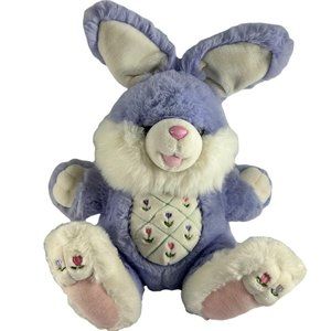 Vintage 90s Dan Dee Collectors Choice Purple Easter Bunny Plush Tulips Rabbit